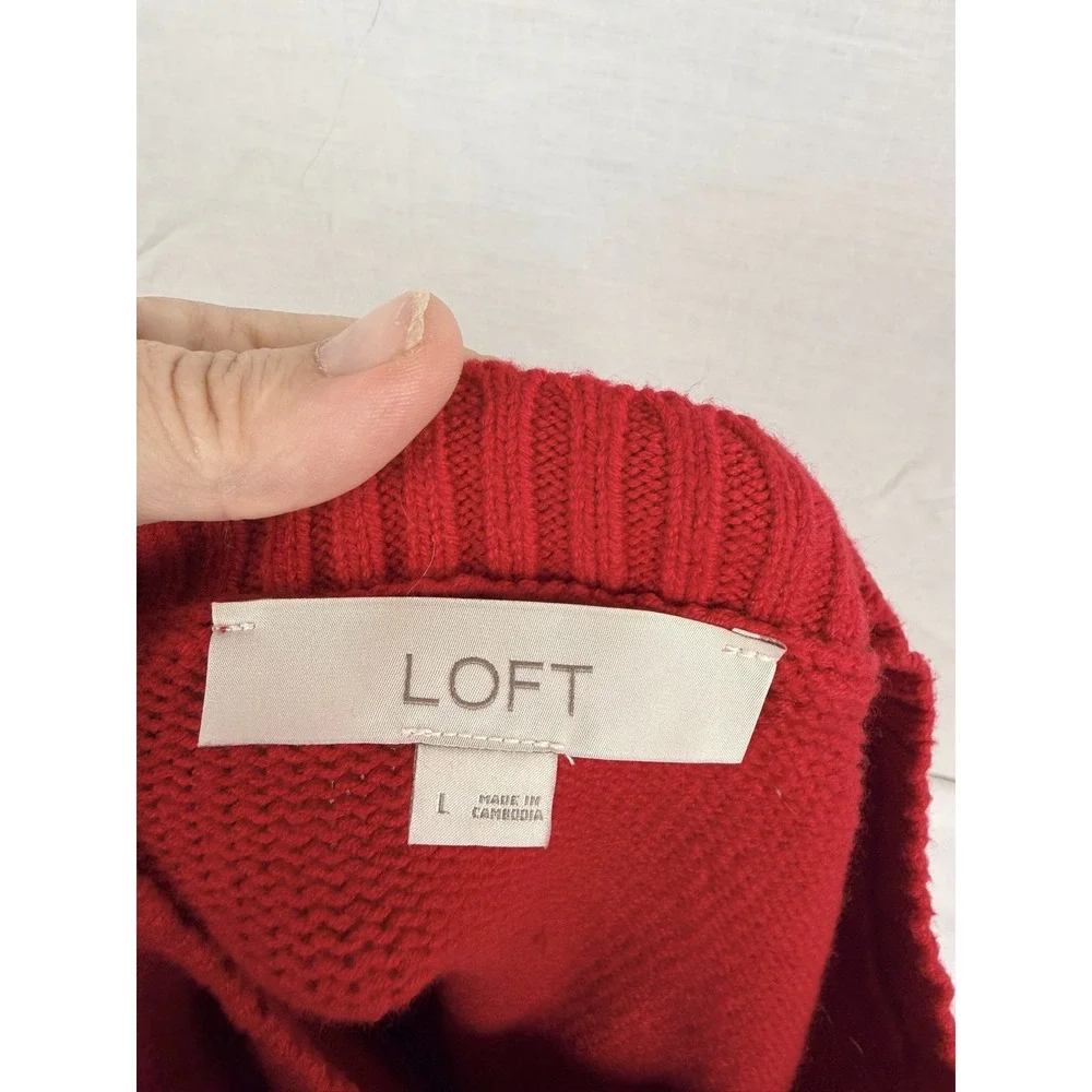 LOFT Womens Red Merry Graphic Knit Crewneck‎ Sweater Holiday Christmas Large